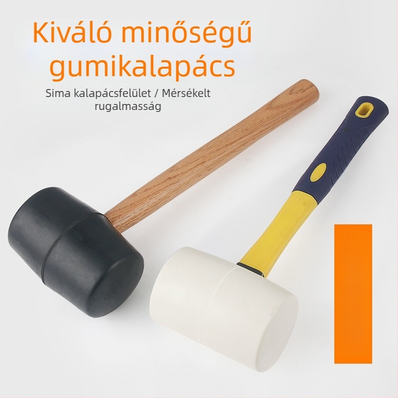 Gumi kalapács fa nyéllel, kerek fejű, csempe lerakásához és díszítéséhez