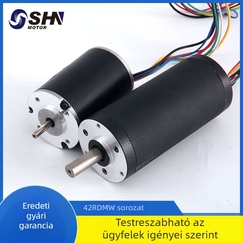 42 mm-es kör alakú DC brushless motor testreszabható tengelyflangjával, állítható feszültség és sebesség; kompatibilis fékencoderes hajtóművel