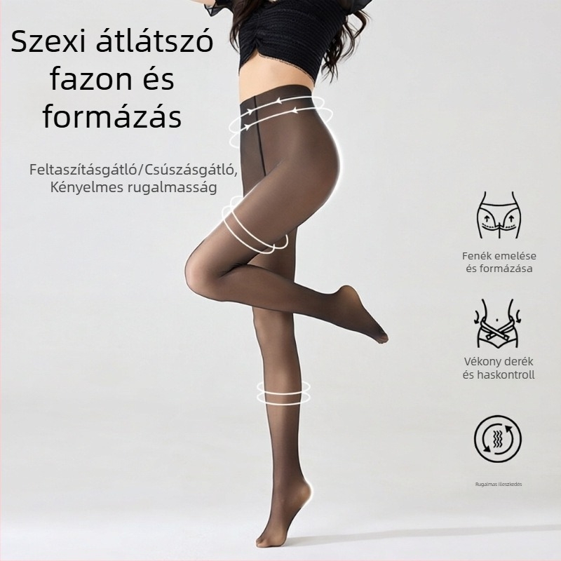 Fekete átlátszó harisnyanadrág tavasz–őszre, vékony, csúszásmentes, szakadásálló, integrált harisnyanadrág, mezítlábas hatás
