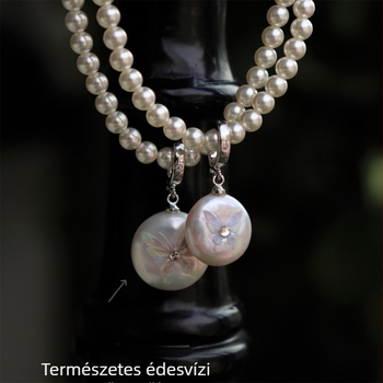 Designer minimalist pillangó nyaklánc gyémántokkal díszített és Barokk édesvízi gyöngyökkel, levehető kapoccsal