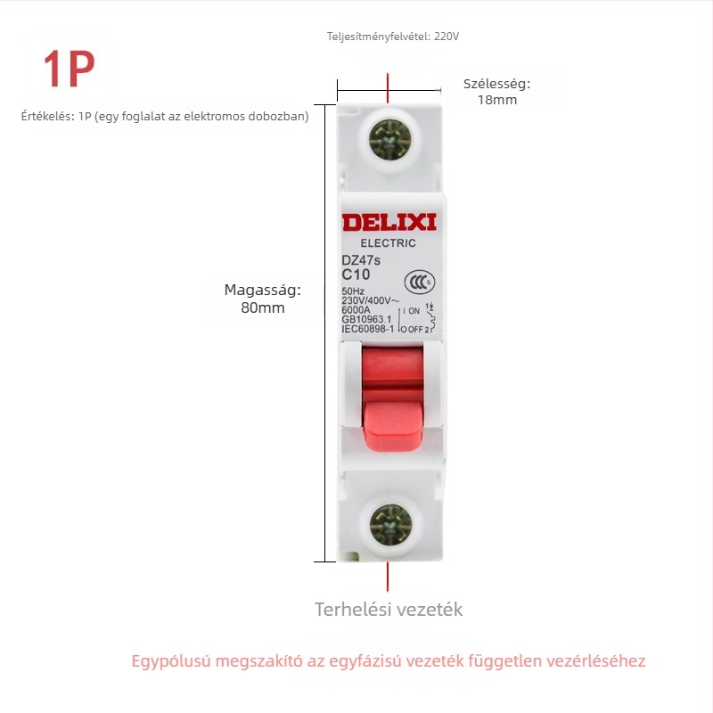 Delixi DZ47S kismegszakító, 1P, háztartási, 16A/32A/40A/63A