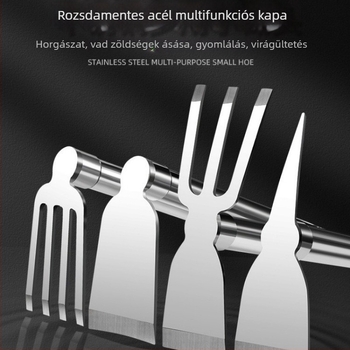 Kétfunkciós rozsdamentes acél kerti kapa — multifunkcionális kerti szerszám virágok és zöldségek ültetéséhez, talajásáshoz és gyomláláshoz, teljes készlet