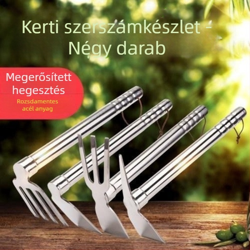 Kétfunkciós rozsdamentes acél kerti kapa — multifunkcionális kerti szerszám virágok és zöldségek ültetéséhez, talajásáshoz és gyomláláshoz, teljes készlet