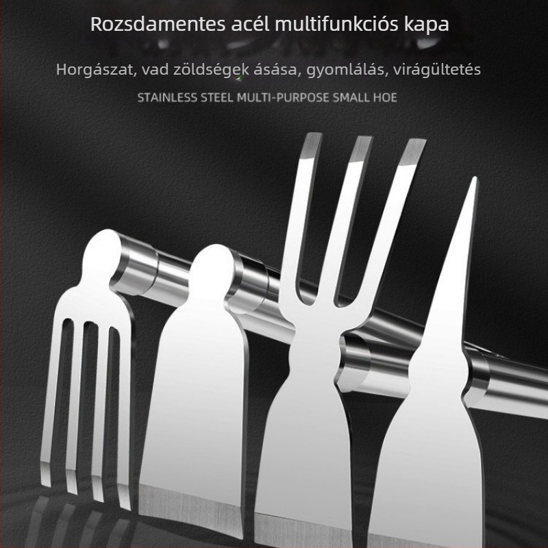 Kétfunkciós rozsdamentes acél kerti kapa — multifunkcionális kerti szerszám virágok és zöldségek ültetéséhez, talajásáshoz és gyomláláshoz, teljes készlet