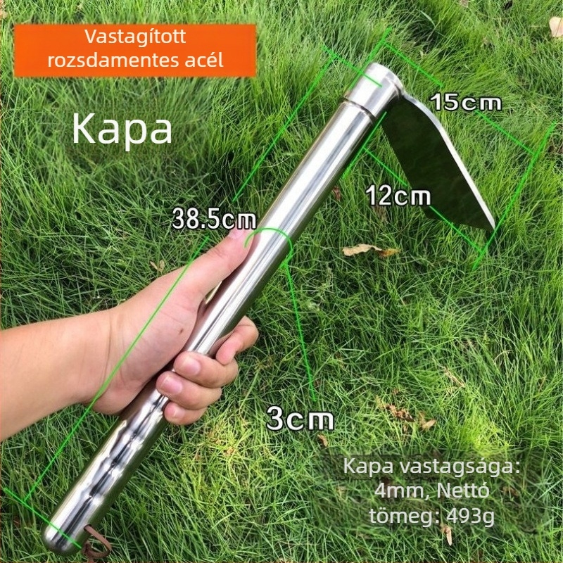Kétfunkciós rozsdamentes acél kerti kapa — multifunkcionális kerti szerszám virágok és zöldségek ültetéséhez, talajásáshoz és gyomláláshoz, teljes készlet