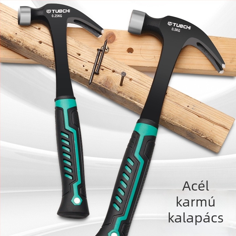 Egy darabból készített fogaskalapács, kerek fejű, vasnyél, háztartási faragáshoz, magas széntartalmú acél fej