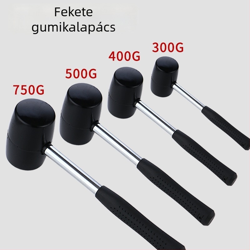 Acélcsőnyelű gumikalapács kerámia- és padlóburkolatokhoz, 300/400/500/750 g, fekete