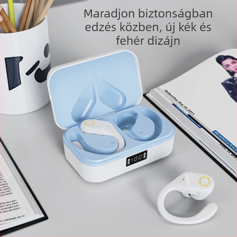 Vezeték nélküli Bluetooth fejhallgató csontvezetéses technológiával, fülre akasztott kialakítás, ANC+ECN aktív zajcsökkentés
