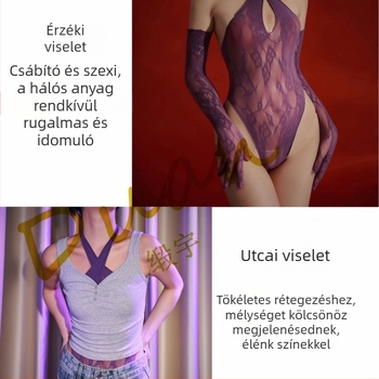 Szatén rózsaillatú, szexi hálós body harisnyával, kivágott dizájn, európai–amerikai stílus