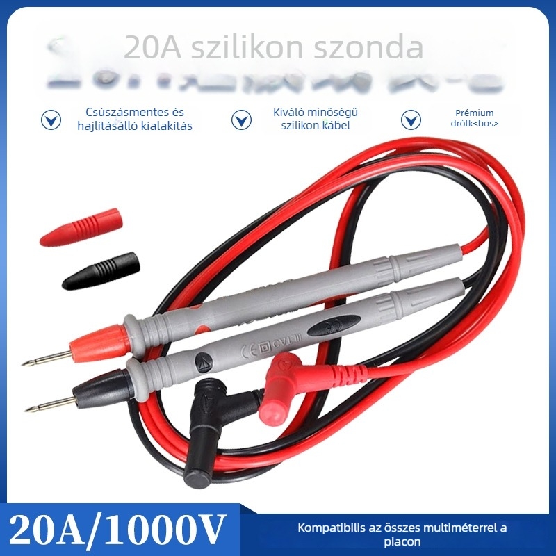 Szilikon tesztvezeték multiméterhez tompa végével, 1000V/20A, digitális multiméterhez való mérőkábel, hideg- és magas hőmérsékletnek ellenálló