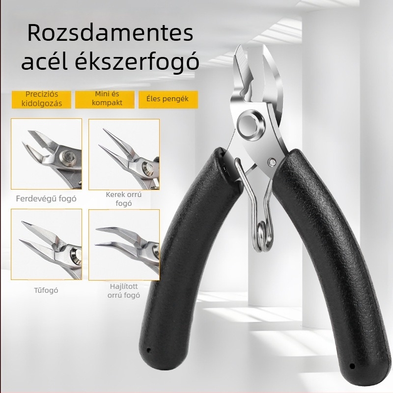 Mini ékszerfogó rozsdamentes acélból, csúszásmentes, fogak nélküli, kerek orrú, diagonális vágó, 4 hüvelyk, hegyes nasú fogó DIY huzalháló készítéséhez
