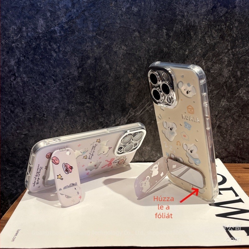 Akril tükrös tartó iPhone tokokhoz, Cartoon/Ins stílus, aranyos dizájn, kopásálló és esés elleni védelem, kompatibil több iPhone modellel.