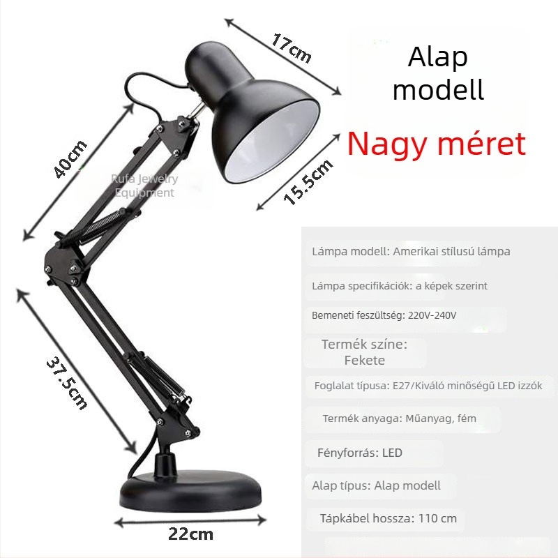 LED energiatakarékos asztali lámpa, ipari stílusú, hordozható, csíptetős asztali világítás iroda vagy hálószoba számára