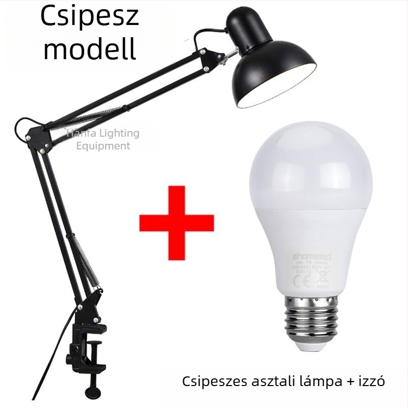 LED energiatakarékos asztali lámpa, ipari stílusú, hordozható, csíptetős asztali világítás iroda vagy hálószoba számára
