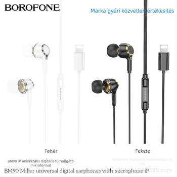 BM90 vezetékes in-ear fejhallgató mikrofonnal, Lightning csatlakozó, veszteségmentes hangzás, iPhone-hoz