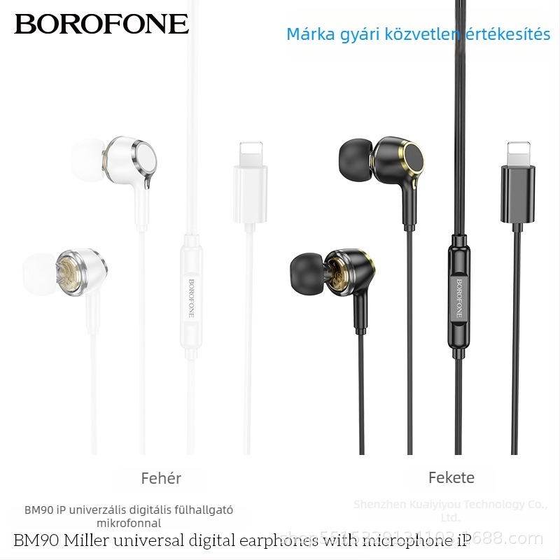 BM90 vezetékes in-ear fejhallgató mikrofonnal, Lightning csatlakozó, veszteségmentes hangzás, iPhone-hoz