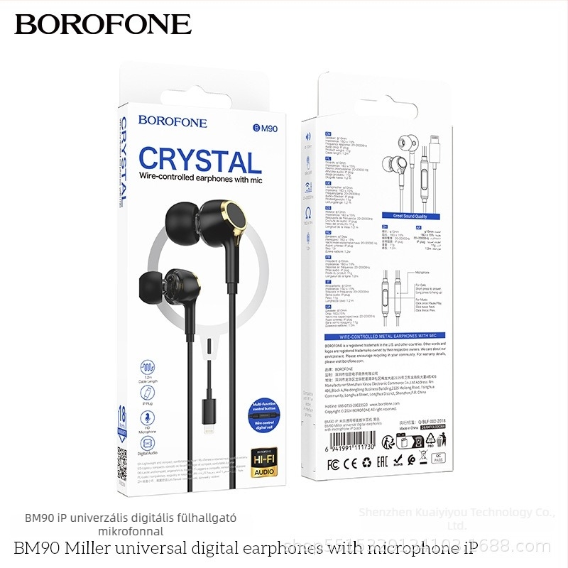 BM90 vezetékes in-ear fejhallgató mikrofonnal, Lightning csatlakozó, veszteségmentes hangzás, iPhone-hoz