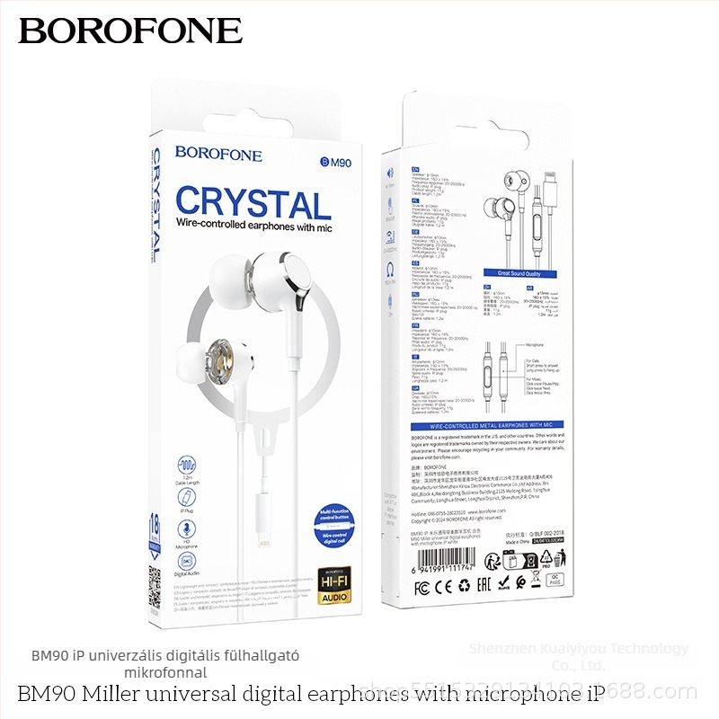 BM90 vezetékes in-ear fejhallgató mikrofonnal, Lightning csatlakozó, veszteségmentes hangzás, iPhone-hoz