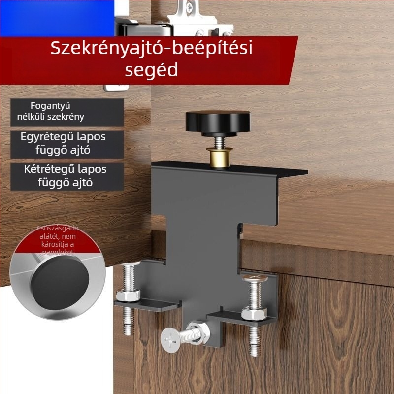 Szekrényajtó szerelési segéd, szintező eszköz, ajtóemelő, többfunkciós asztalos eszköz a szekrényajtók közötti részek beállításához és rögzítéséhez