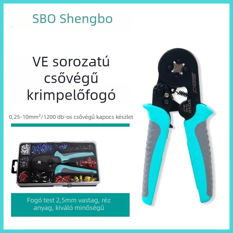 Winning Termináli krimpelő fogó csúszásmentes markolattal, európai stílus, cső- és tűtípus, négyszögletes hideg krimpelés, 0.5-10 mm²