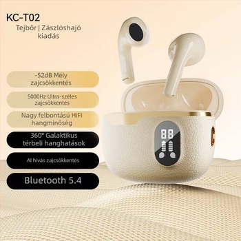 Bőrtextúrájú digitális kijelzős vezeték nélküli Bluetooth fülhallgatók, in-ear kialakítás, intelligens zajcsökkentés, Bluetooth 5.4, üzemidő 4–8 óra