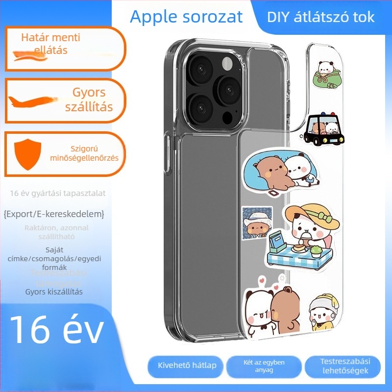 Két az egyben hátlap cserélhető japán és Koreai mintákkal, iPhone 17e készülékhez, leválasztható TPU ütésálló tok