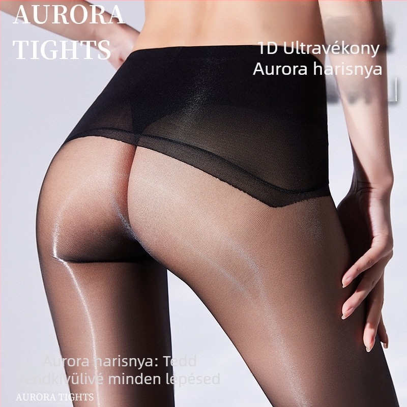 Ultra vékony 0D harisnya, Aurora átlátszó, magas derekú, seamless, fényes és selymes, lóolaj