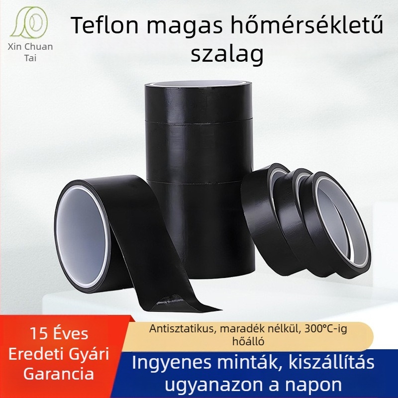 Fekete TEFLON szalag, antistatikus, nagy hőállóságú, szigetelő szalag gépi csomagoláshoz és záráshoz