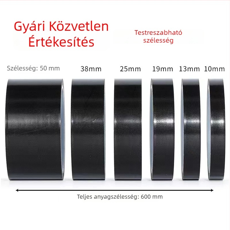Fekete TEFLON szalag, antistatikus, nagy hőállóságú, szigetelő szalag gépi csomagoláshoz és záráshoz