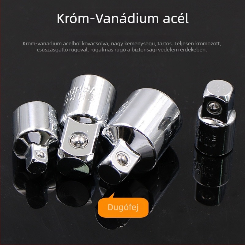 Cr-V acélból készült socket drive adapter fej, három mérettel: 1/2", 3/8" és 1/4" – ratchet kulcs adapter