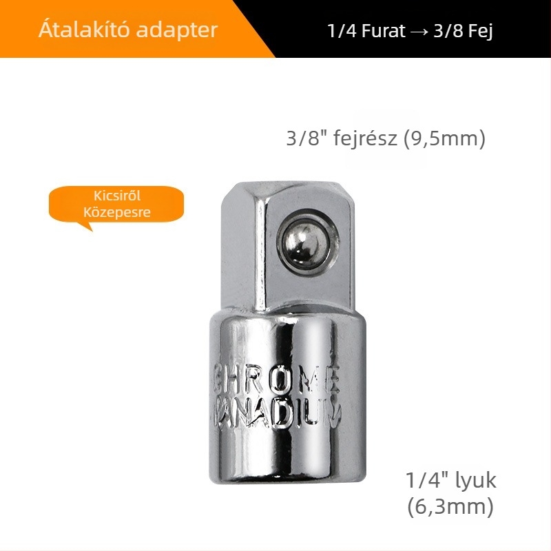 Cr-V acélból készült socket drive adapter fej, három mérettel: 1/2", 3/8" és 1/4" – ratchet kulcs adapter