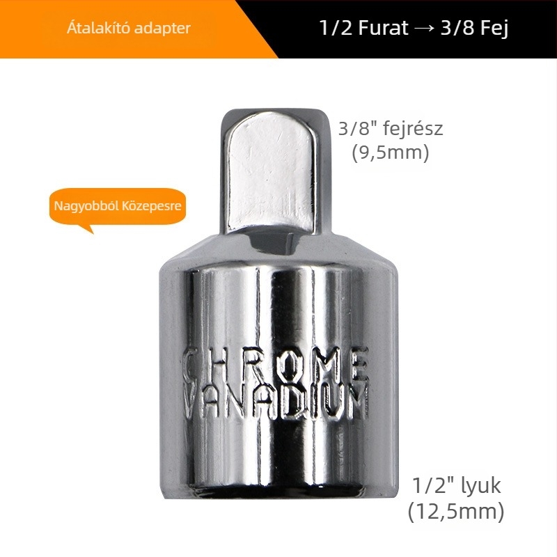 Cr-V acélból készült socket drive adapter fej, három mérettel: 1/2", 3/8" és 1/4" – ratchet kulcs adapter