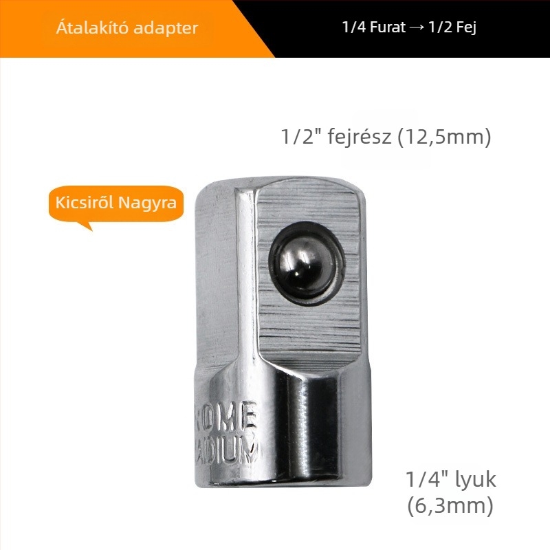 Cr-V acélból készült socket drive adapter fej, három mérettel: 1/2", 3/8" és 1/4" – ratchet kulcs adapter