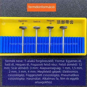 Volfrámsztálból készült csiszolófej, T-alakú ötvözetes forgófúró, ívelt élű, hornyolt korongos marófej W1201