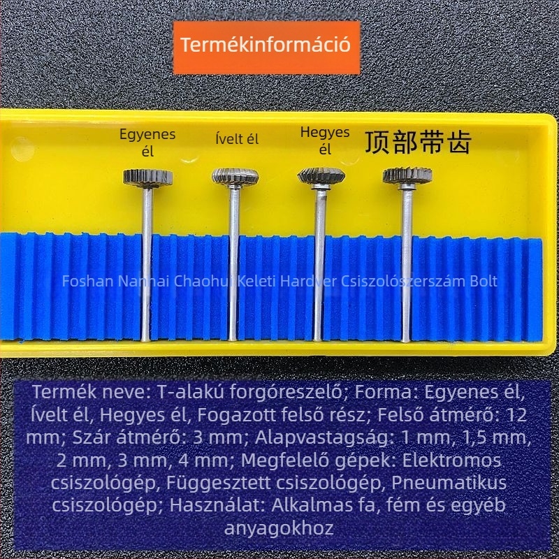 Volfrámsztálból készült csiszolófej, T-alakú ötvözetes forgófúró, ívelt élű, hornyolt korongos marófej W1201