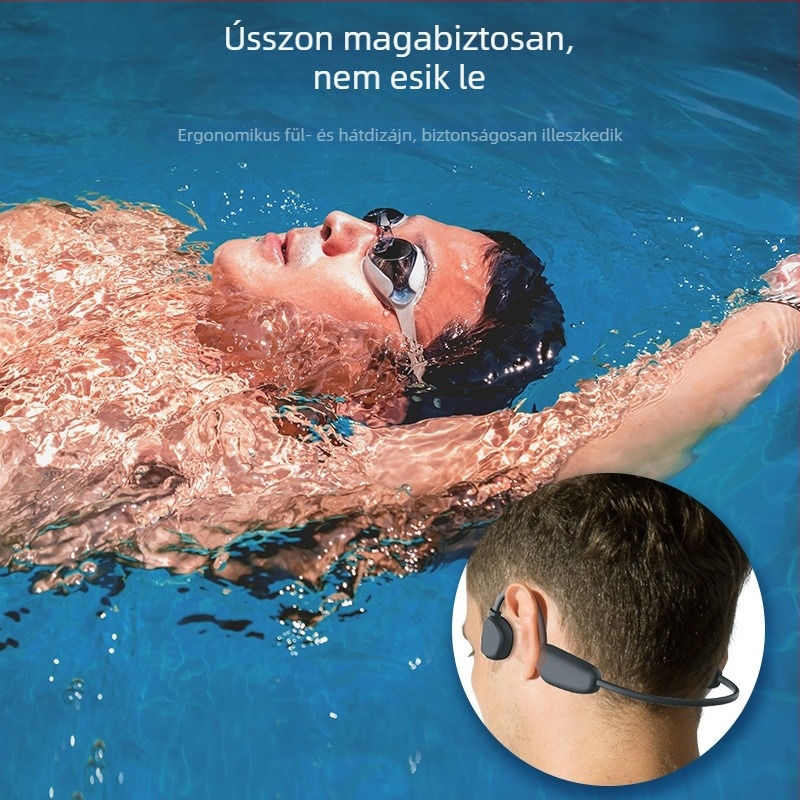 Csontvezetéses sportfülhallgató Bluetooth-szal, úszáshoz és futáshoz, nyakba akasztott, IPX8 vízálló.