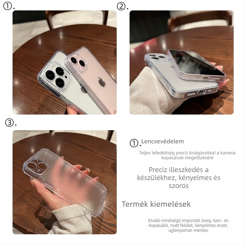 iPhone 16, 15 Pro és 13 modellhez készült anti-ujjlenyomat-mentes matt üveg védőtok – teljes védelem