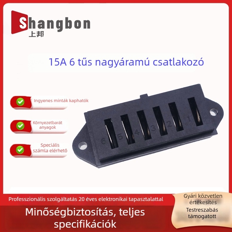 6P 15A nagyáramú csatlakozó szekrényhez csavarfuratos kivitel, egyoldali dugaszoló, tűzálló