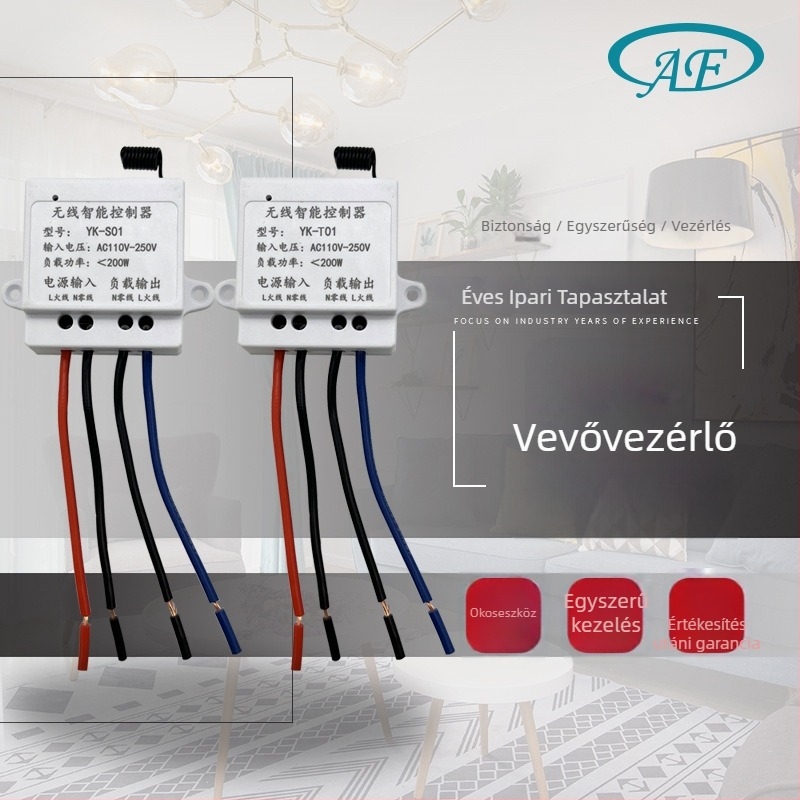 Vezeték nélküli intelligens vevő-vezérlő 433MHz RF modullal, 220V-os tápellátás világításhoz, ventilátorokhoz és kis háztartási készülékekhez
