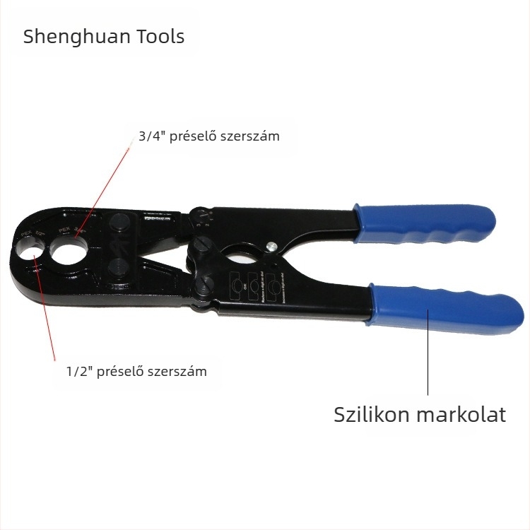 Shenghuan HK-1824 PEX csőkrimpelő eszköz, 1/2 és 3/4 hüvelyk rézgyűrűs clamp szett, ASTM F1807