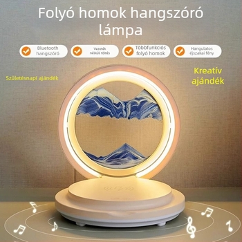 Folyóhomok-művészeti asztali lámpa, vezeték nélküli töltés, Bluetooth hangszóró, éjjeli fény az éjjeliszekrényhez