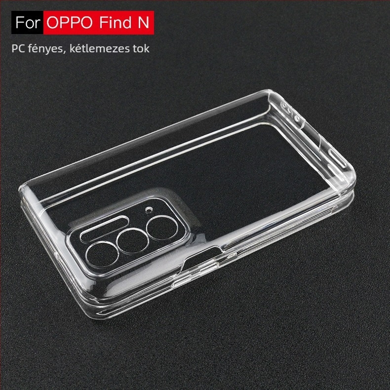 OPPO Find N2 átlátszó PC tok összecsukható kijelzőhöz, bal–jobb flipfedél, pontos kivágások, ütésvédelmi, 5G kompatibilis