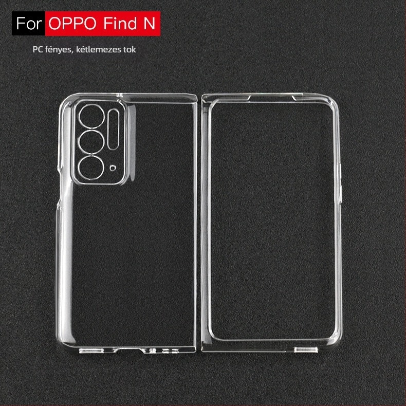 OPPO Find N2 átlátszó PC tok összecsukható kijelzőhöz, bal–jobb flipfedél, pontos kivágások, ütésvédelmi, 5G kompatibilis