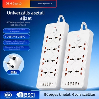 1,8 m hosszabbító aljzat 6 USB-porttal, brit szabvány