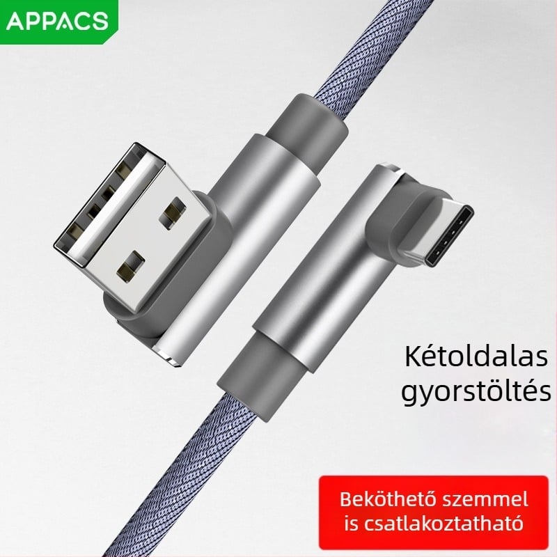 Derékszögű USB Type-C gyorstöltő kábel Huawei és Xiaomi okostelefonokhoz (V8)