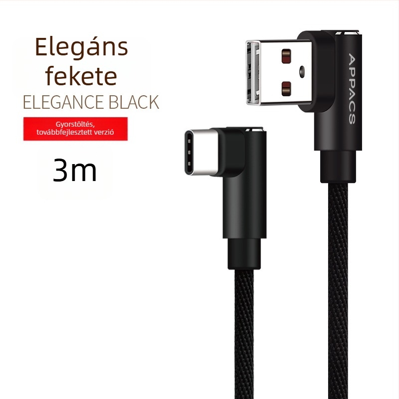 Derékszögű USB Type-C gyorstöltő kábel Huawei és Xiaomi okostelefonokhoz (V8)
