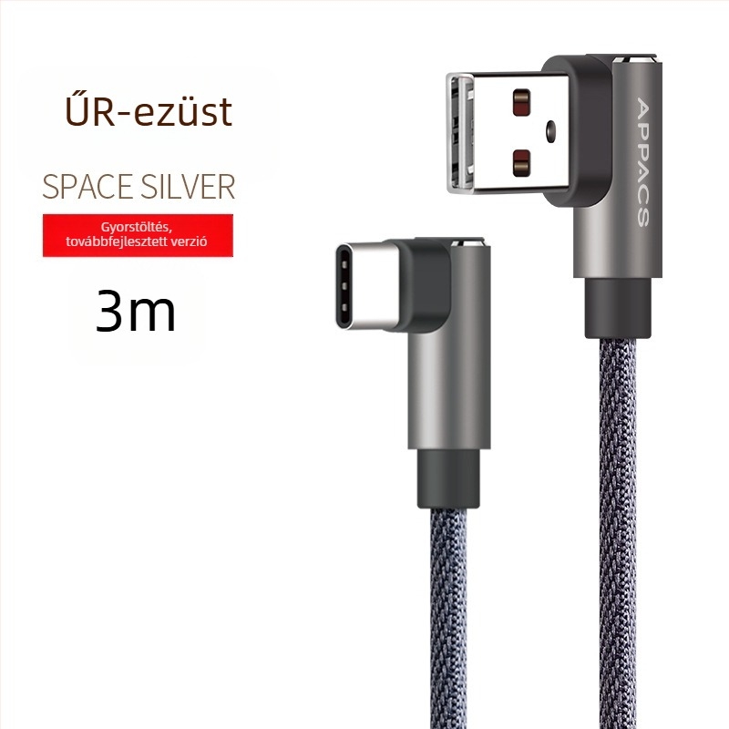 Derékszögű USB Type-C gyorstöltő kábel Huawei és Xiaomi okostelefonokhoz (V8)