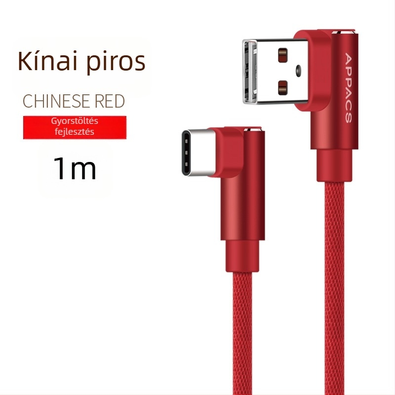 Derékszögű USB Type-C gyorstöltő kábel Huawei és Xiaomi okostelefonokhoz (V8)