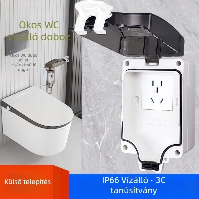 Kültéri vízálló tápcsatlakozó, UV‑álló védelem, felületre szerelhető, 5‑pin/3‑pin csatlakozó védőházban