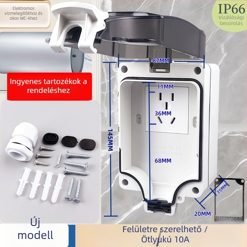 Kültéri vízálló tápcsatlakozó, UV‑álló védelem, felületre szerelhető, 5‑pin/3‑pin csatlakozó védőházban